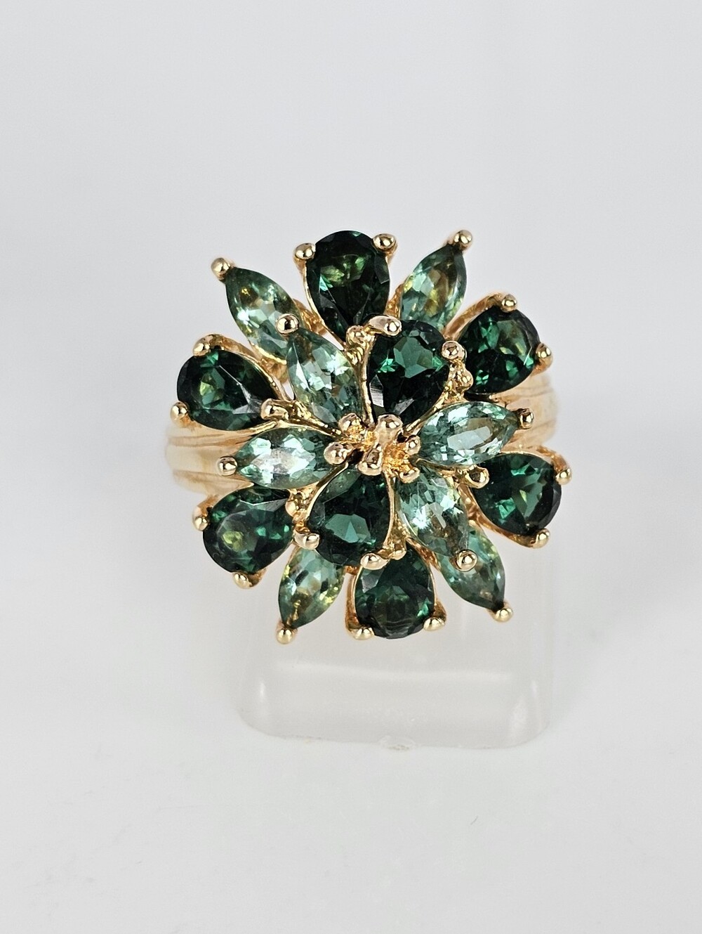 Mix Cluster Of Mint & Dark Green Tourmaline 18k Vermeil Ring Size 6!
